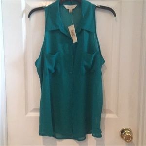 Teal button down top